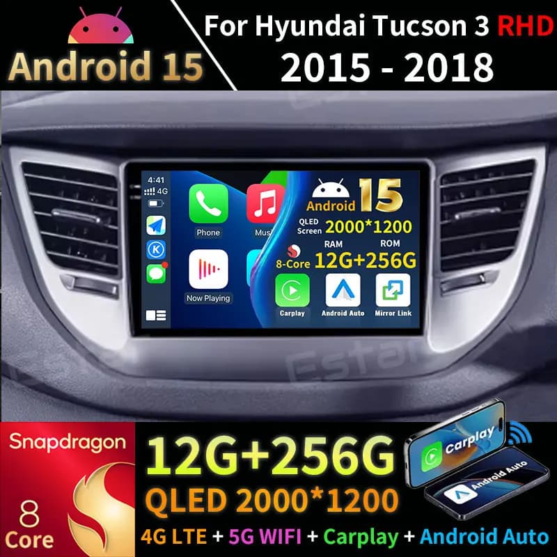 Android 15 Carplay Per Hyundai Tucson 3 2015 - 2018 RHD Multimediale Auto Sistemi Intelligenti di Navigazione DSP 360 Macchina Fotografica 5G WIFI RDS