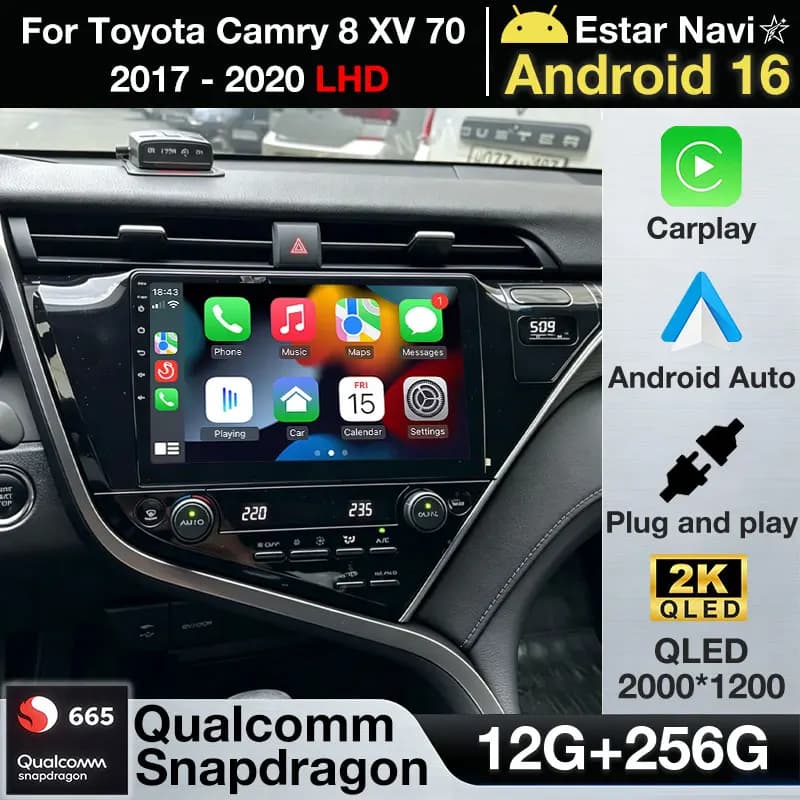 Autoradio Android 16 per Toyota Camry 8 XV 70 2017 - 2020 LHD Wireless Carplay Android Auto BT Lettore multimediale 2din
