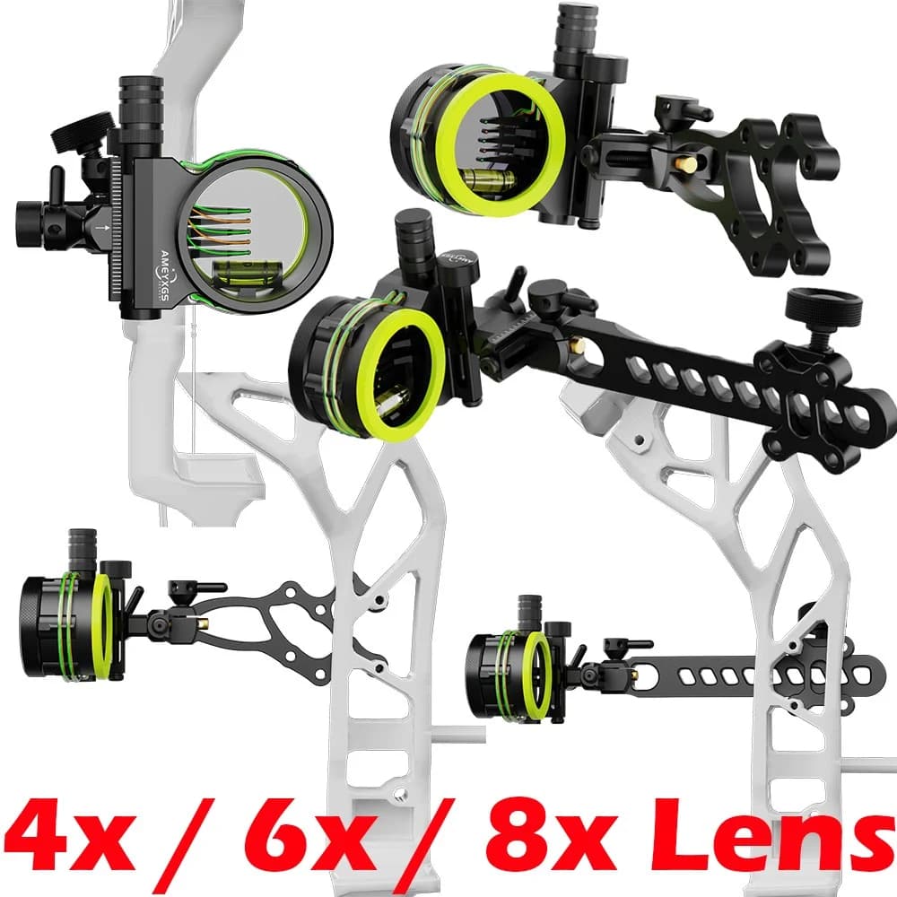 Mirino per Arco Compound AMES2 5 Pin 0.019'' con Lente in Fibra Ottica 4X 6X 8X, Regolabile CNC per Tiro con l'Arco, Caccia e Pratica di Tiro al Bersaglio