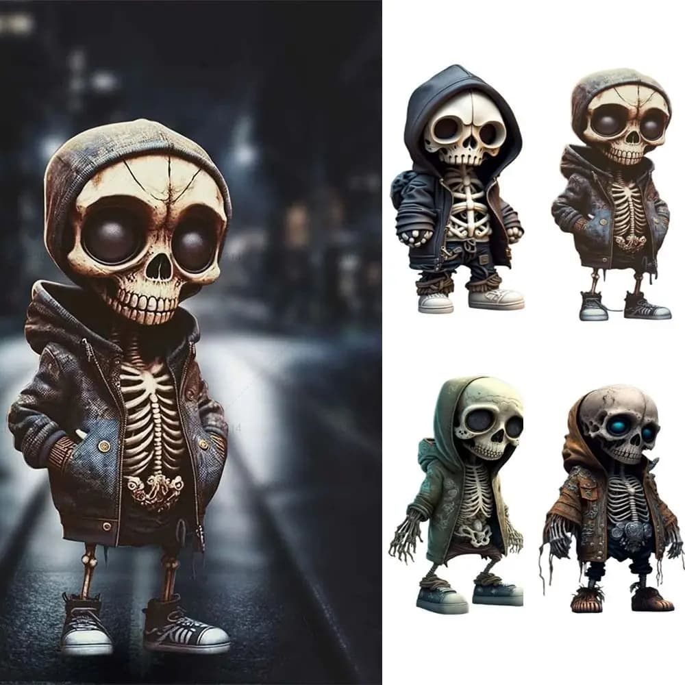 Black Skeleton figurine Room Decor miniature in resina statua di teschio con giacca Cool Skeleton Doll Halloween