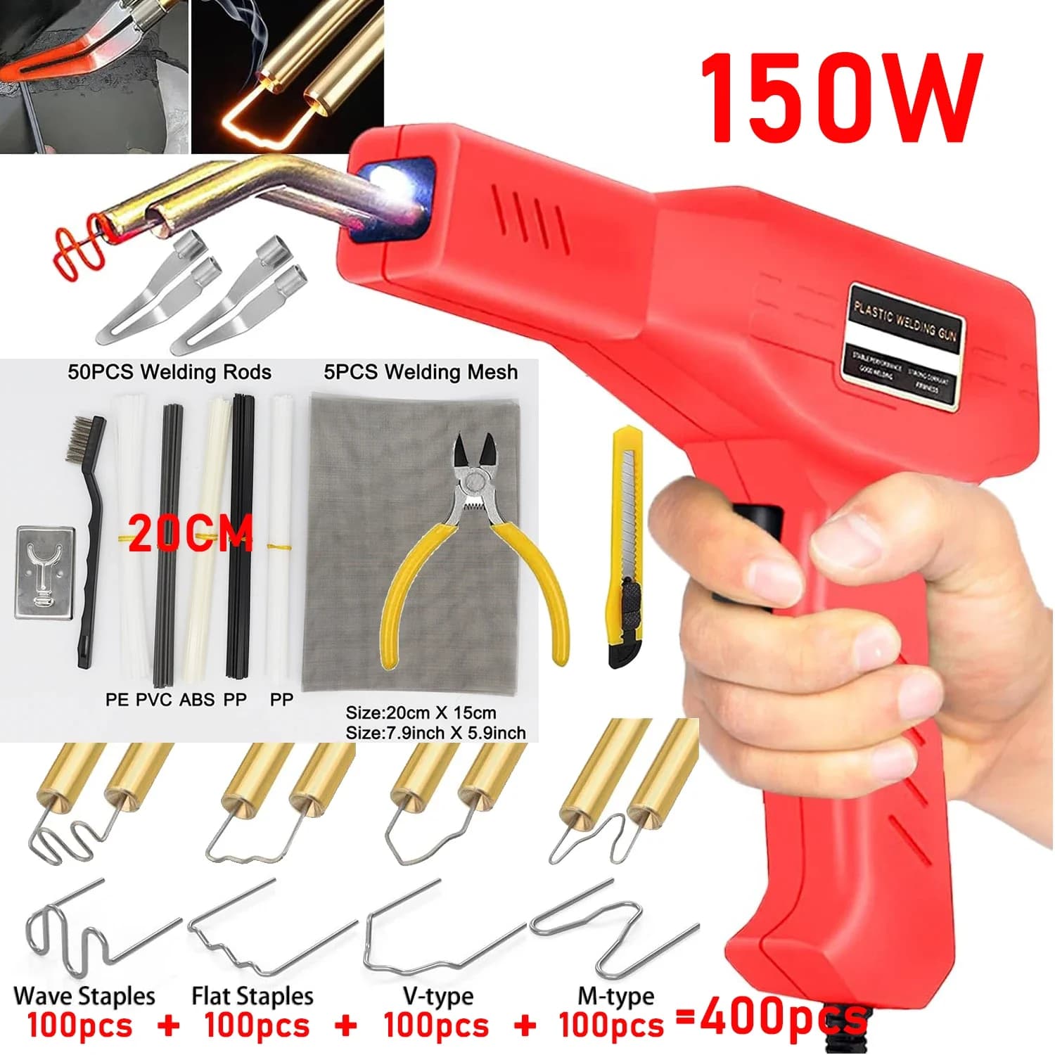 150W Plastic welder with box, hot stapler, welding machine, welding gun, plastic stapler, PVC repair machine, car bumper repair