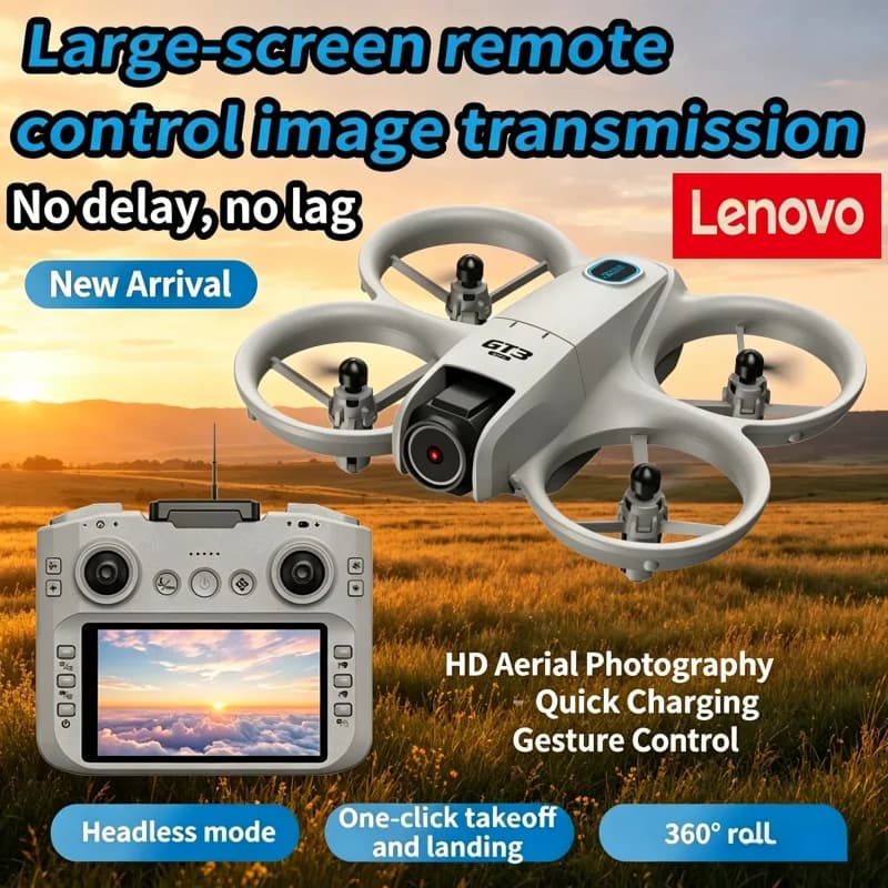 Drone Quadricottero RC Lenovo GT3 con Luci LED, Schermo da 4.3 Pollici, Doppia Fotocamera, Localizzazione Ottica, Evitamento Ostacoli, Giocattolo per Bambini, Regalo Nuovo