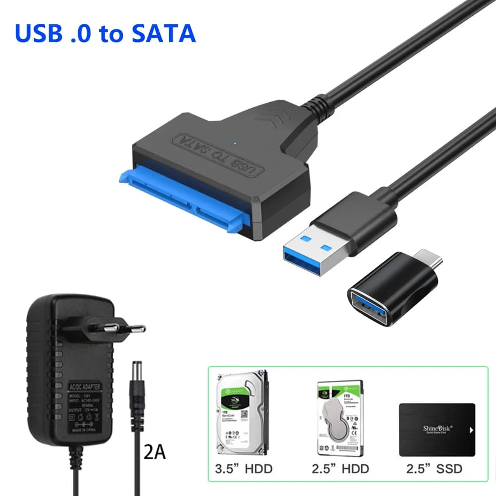 Cavo da SATA a USB 3.0 per esterno 3.5 2.5 pollici HDD SSD connettore per disco rigido da USB3.0 a cavo SataIII 22 Pin con alimentatore 12V