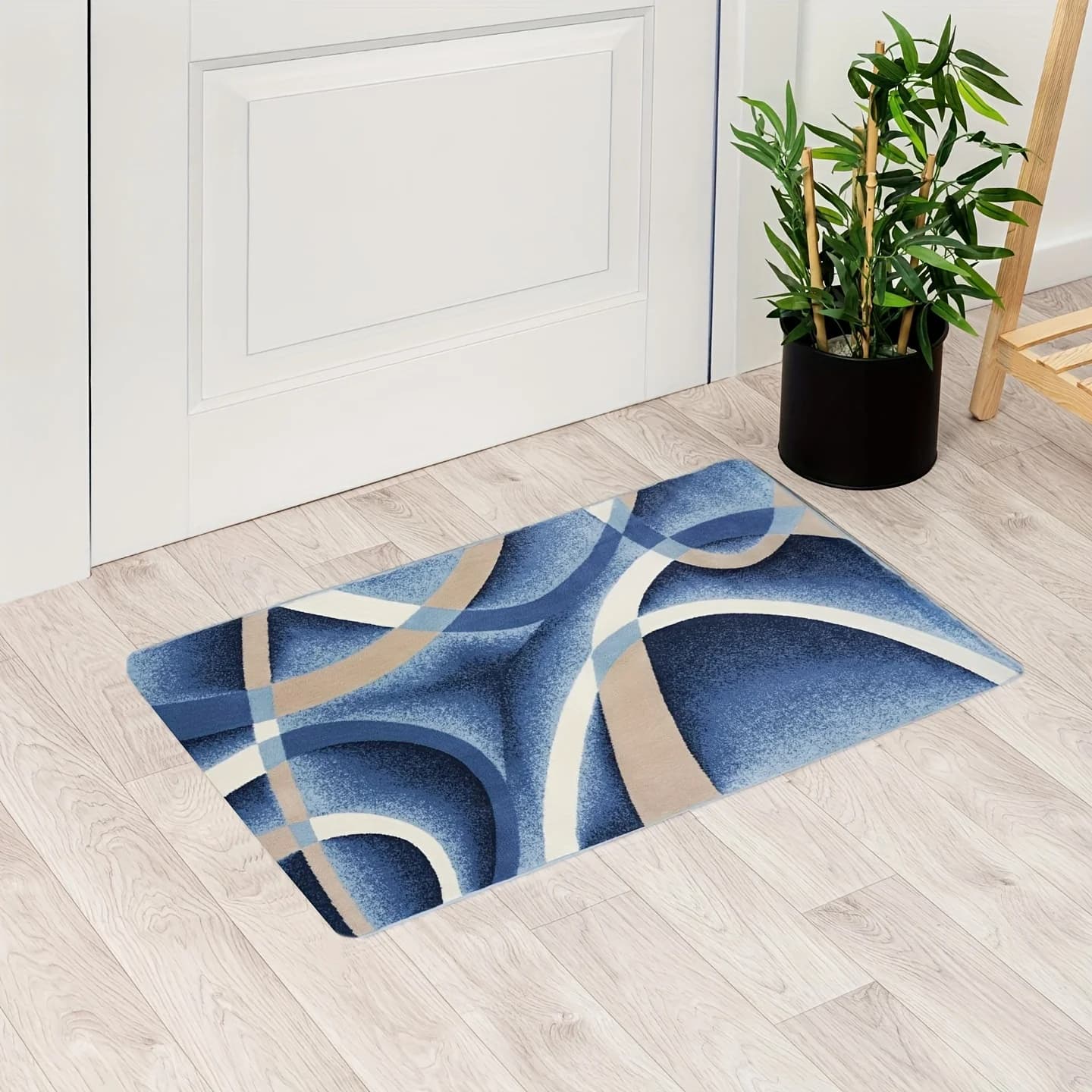 Persian Style Blue Modern Abstract High Quality Flannel Fabric Non Slip Backing Washable Floor Carpet for Living Room Bedroom Study Game Room Super Soft Fluffy Indoor Decorative Rugs Pad Home Decor Mat New Design Elegant Artistic Luxury Style Floor Cover