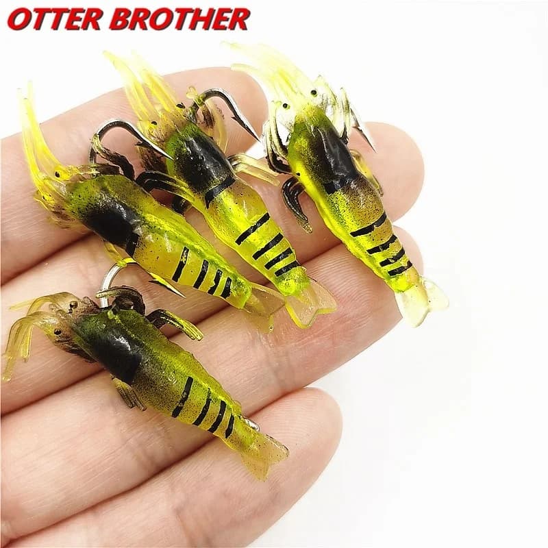5 pz Isca Pesca gamberetti artificiale richiamo morbido Silicone Worm Bait 1.3g/5cm gancio Sharp Crankbait esche Prawn Wobbler Bait Pesca