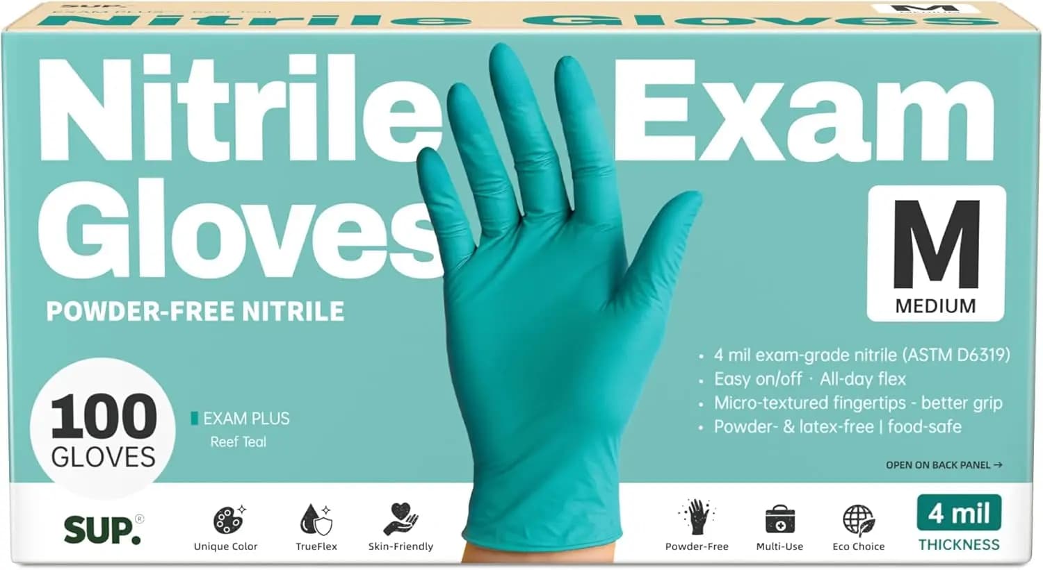 Guanti in Nitrile Teal, Confezione da 100, Senza Polvere, Senza Lattice, Sicuri per Alimenti, per Uso Medico, Cucina, Pulizie