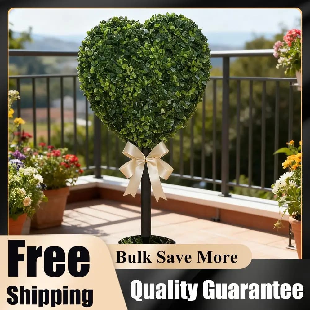 Cuori Artificiali in Bosso Finto con Vaso e Fiocco, Pianta Topiaria a Forma di Cuore per Casa e San Valentino