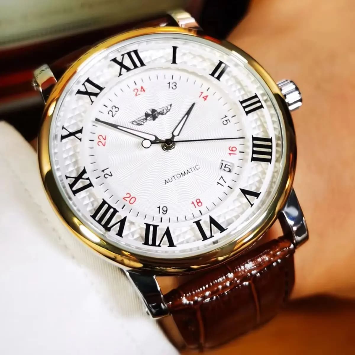 WINNER Business Mens Orologi Top Brand di lusso Calendario Moda Orologio meccanico automatico Cinturino in pelle Orologi da polso minimalisti