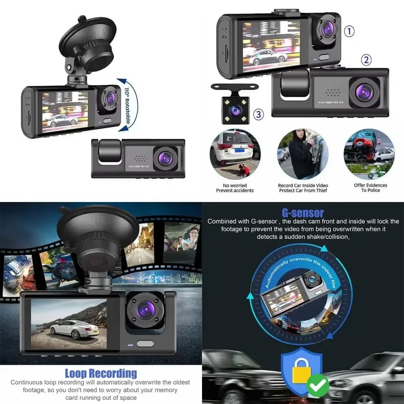 3 Lens HD 1080P Car Black Box WiFi Loop Recording Car DVR Camera Dashboard Camera Night Vision Dash Cam for Car