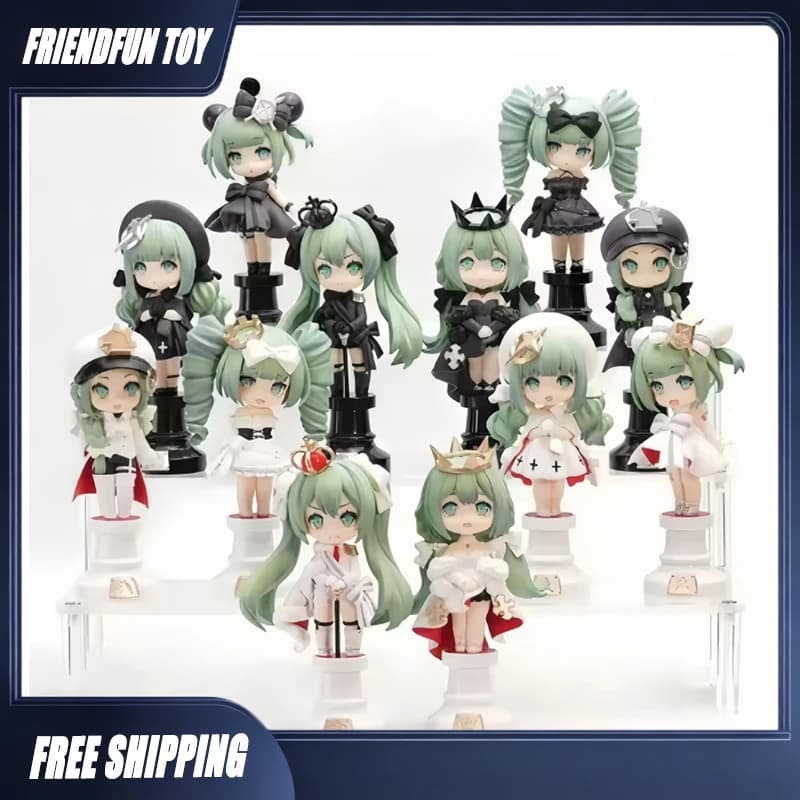 Genuine Hatsune Miku Chess Series Mini Figure Black White Style Blind Box Anime Collectible Desktop Ornament For Anime Model Toy