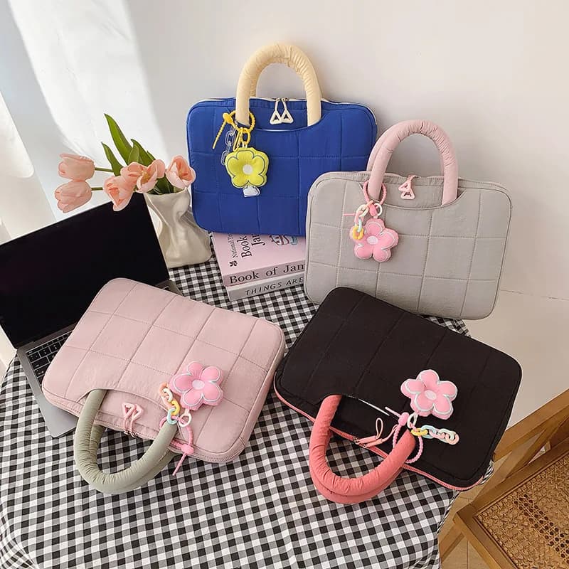 Borsa per computer in tinta unita stile semplice, borsa per laptop, tablet, uso per studenti con piccola decorazione da appendere a fiori