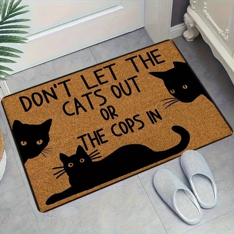 VIKAMA Fun Black Cat Welcome Doormat, lavabile, resistente all'usura, tappetino per interni, bagno, cucina, decorazione per la casa