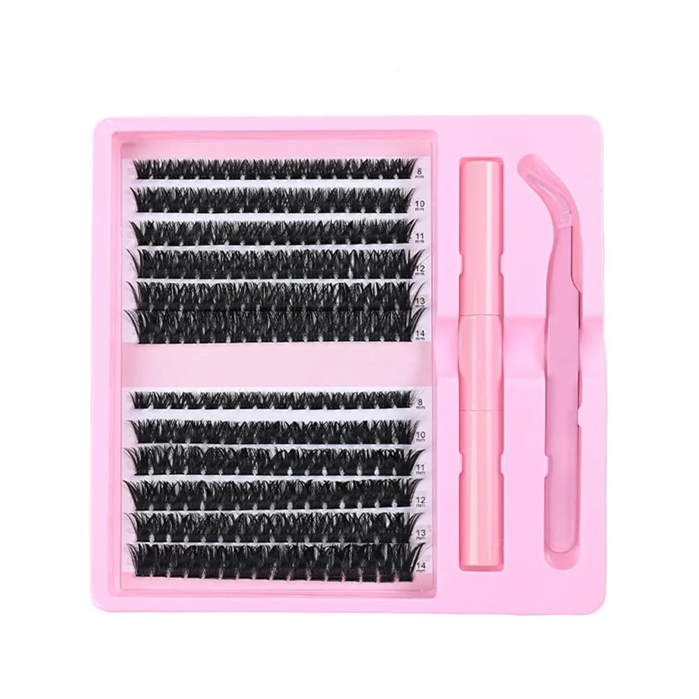 Kit di Extension Ciglia Fai da Te con 12 File di Ciglia Finte Effetto Naturale, Design a Ciuffetti 3D in Finto Visone, Stile Wispy