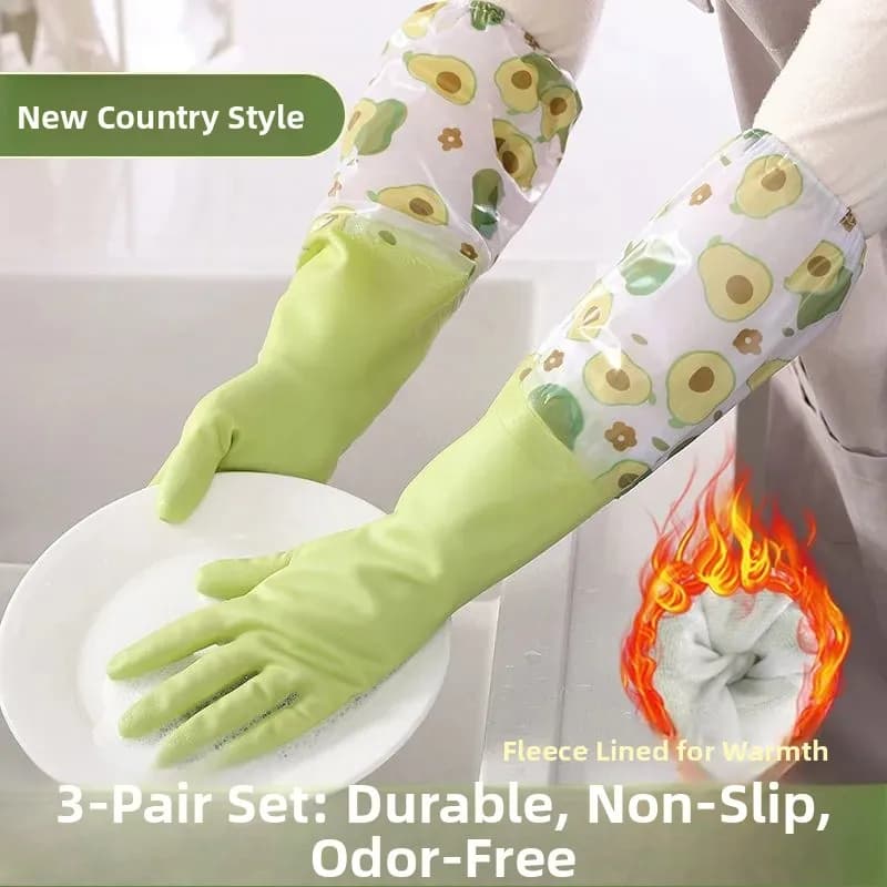Guanti da cucina impermeabili in lattice con fodera in pile, resistenti per la pulizia e le lavori domestici, guanti protettivi