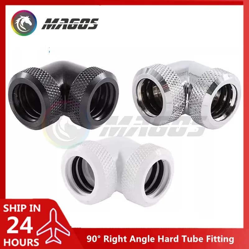 Raccordo per tubo rigido per raffreddamento ad acqua del computer 90 ° Connettore ad angolo retto per collegamento a compressione manuale per tubi metallici OD14mm PMMA PETG