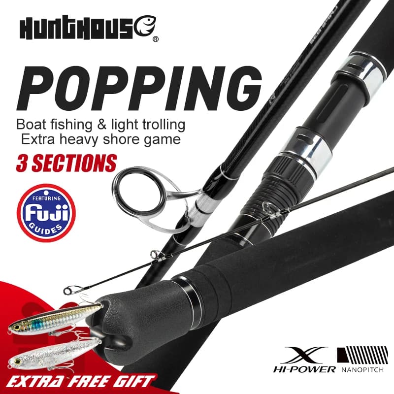 Hunthouse Popping Fising Rod 3 sezioni Ocean Spinning 30T 2.5m Peso esca 200g Anello guida Fuji in fibra di carbonio Accessori per barche