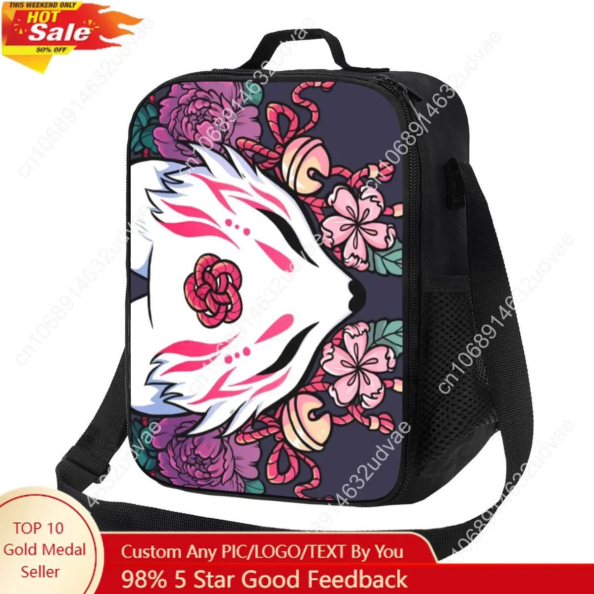 Borse per il pranzo isolate personalizzate Fox Spirit Kitsune per picnic Kabuki giapponese Contenitore per il pranzo termico portatile per donne e bambini