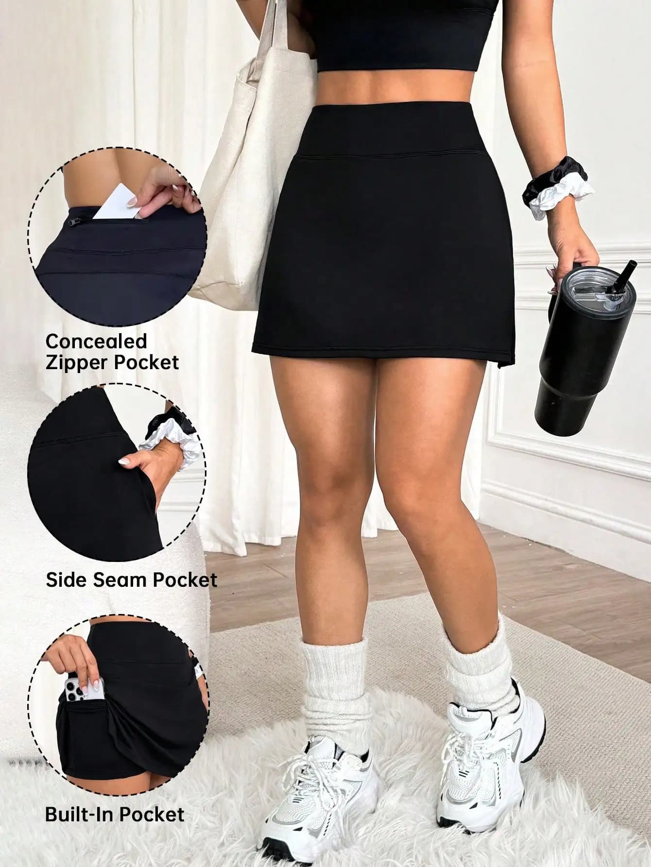 Women sports Skort with integrated shorts, hidden zipper and side pockets