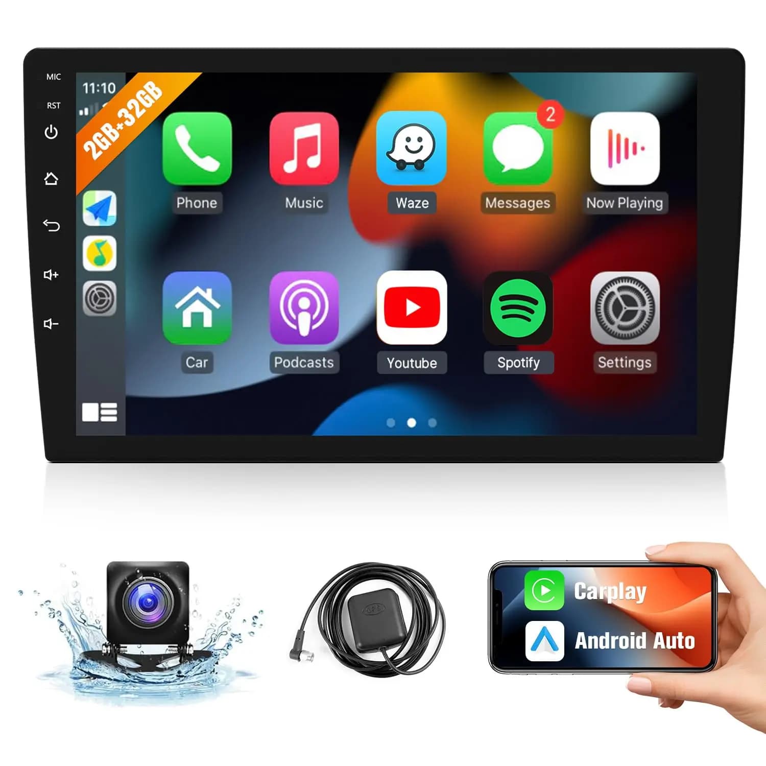 Autoradio Android 12 touch screen IPS da 10,1 pollici con ricevitori audio per auto Bluetooth Navigazione GPS WiFi MirrorLink SWC Camera