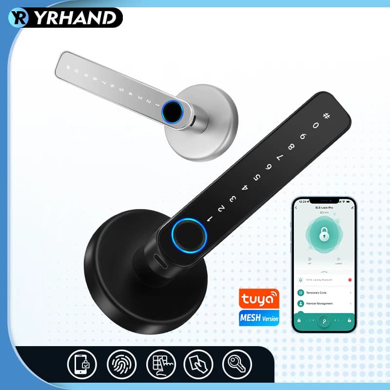 Yrhand tuya maniglia biometrica intelligente blocco impronte digitali ultra sicuro con password scheda IC sblocco chiave meccanica per maniglia singola