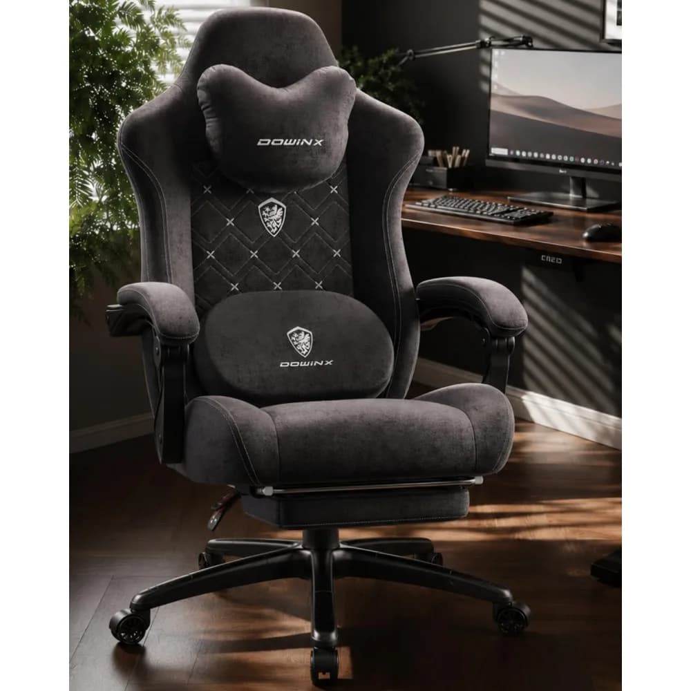 Ergonomic Gaming Chair with Heated Massage, Lumbar Support and Footrest for Adults