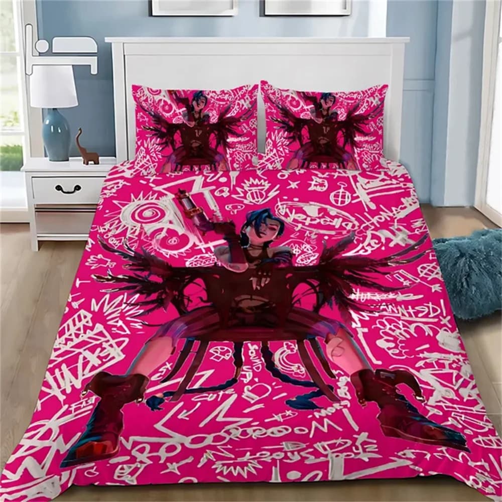 Hot Anime Arcane Set di biancheria da letto Stampa 3D Jinx Adulto Ragazzi Ragazza Decorazione camera da letto Set copripiumino Biancheria da letto singola doppia