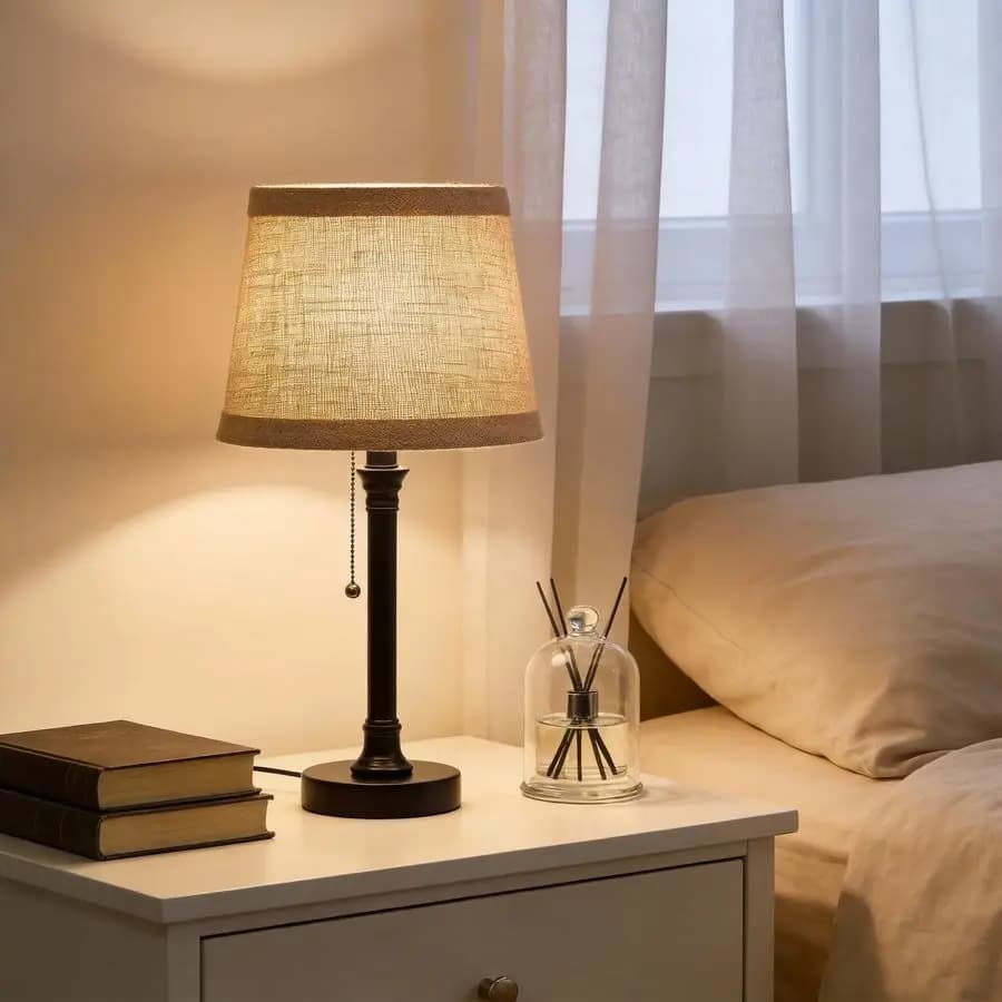 Lampada da Tavolo Piccola 19.5 per Camera da Letto, Lampada da Comodino, Lampada da Tavolo Nera per Soggiorno con Paralume in Tessuto, Lampada da Scrivania per Lettura