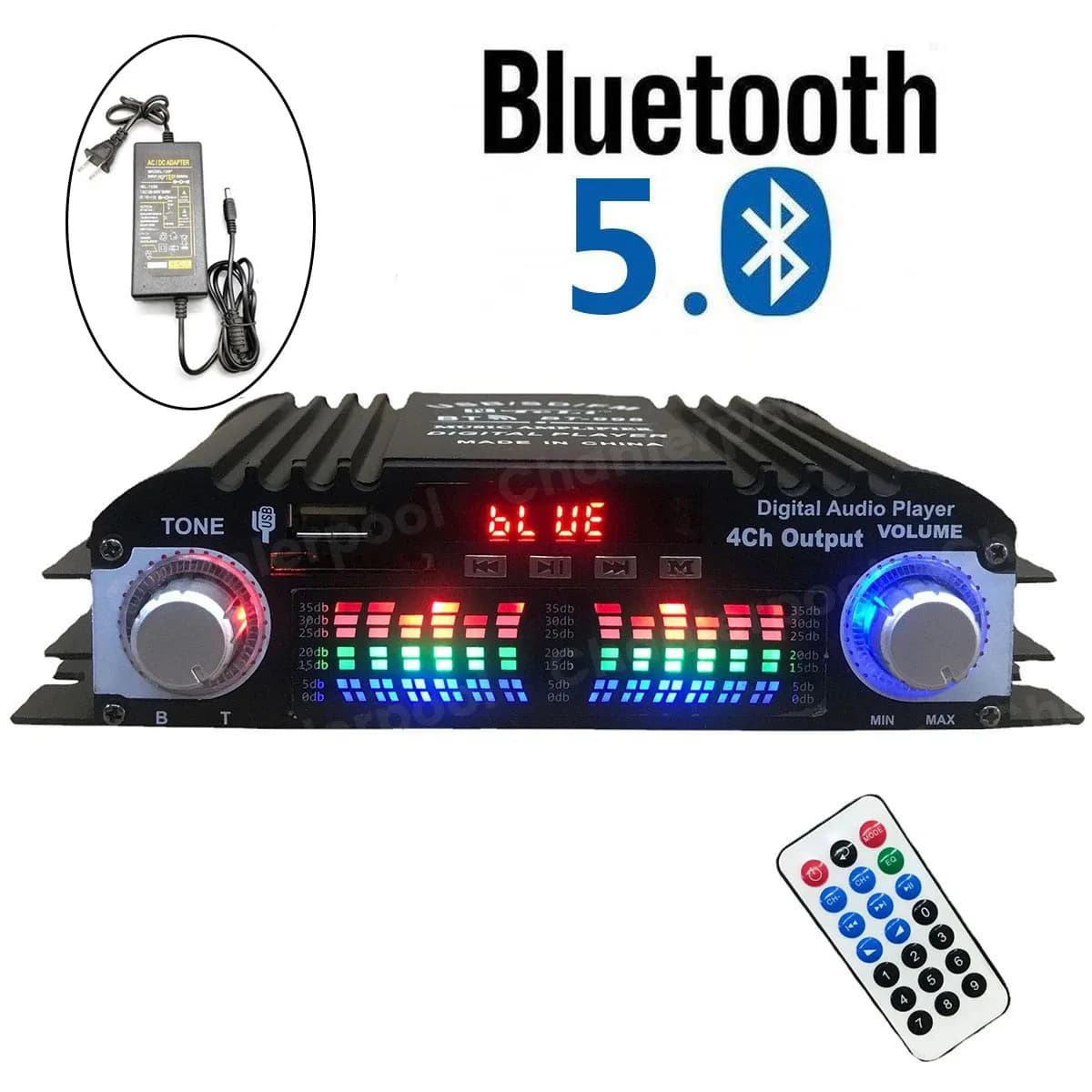Amplificatore audio HiFi Amplificatore audio digitale Bluetooth a 4 canali 1600W Potenza di picco Lettore Karaoke Radio FM Supporto telecomando
