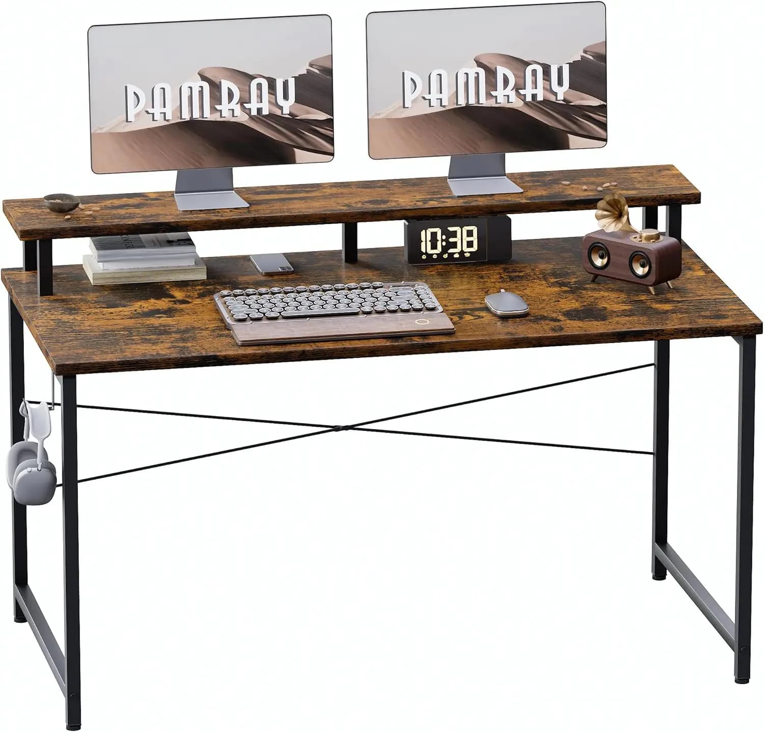 Piccola scrivania per computer da 47 pollici con supporto per monitor, semplice scrivania da ufficio con gancio per cuffie per piccoli spazi, scrivania per studio per bambini