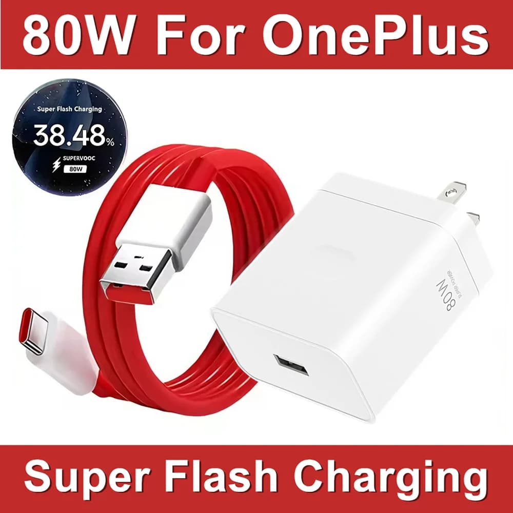 Caricabatterie rapido Super Flash da 80W US per OnePlus 9 10 Pro 11 12 13 15 Nord 2T 3 4 5 N300 OPPO Realme con cavo USB Type-C per ricarica rapida