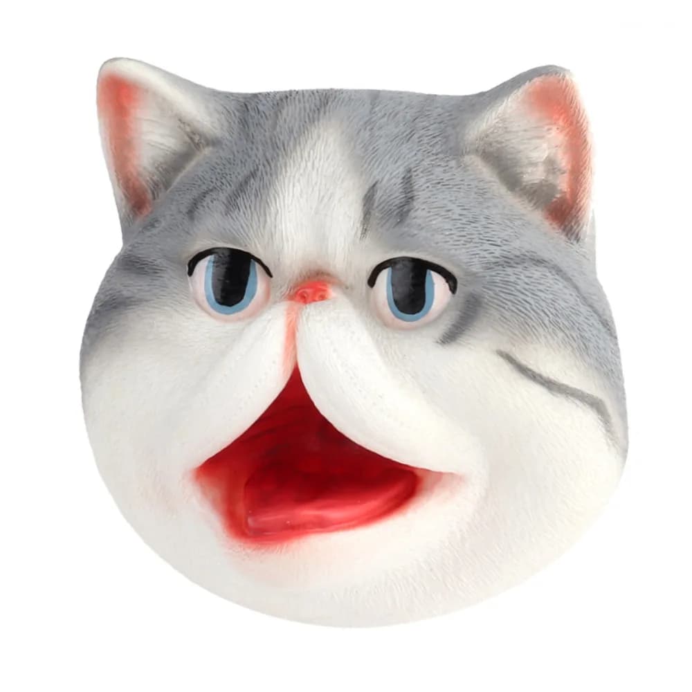 Vinyl Animal Head Hand Puppet Simulation Soft Cat Figure Gloves Storytelling Educational Pet Cat Head Model Birthday Gifts