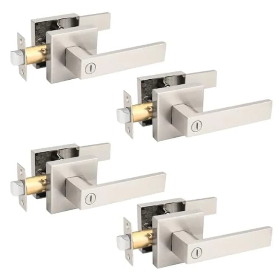 Set di Maniglie Quadrate con Serratura, Serrature Senza Chiave per Camera da Letto o Bagno, Maniglie per Porte Interne Resistenti, Reversibili per
