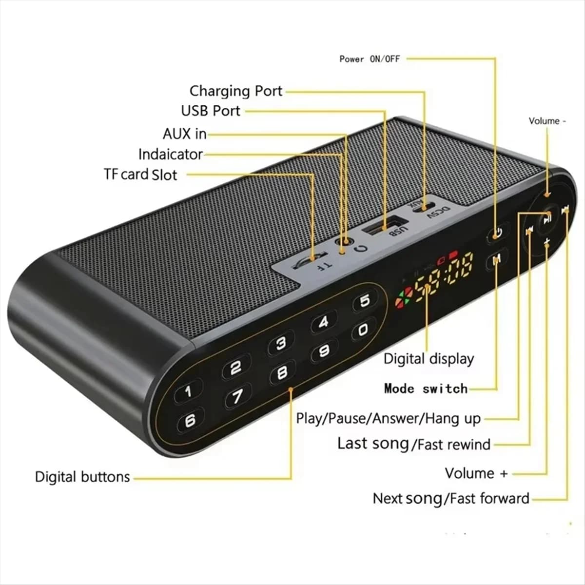 Nuovo altoparlante Bluetooth 3C Altoparlanti portatili USB con cannone radio Fm Microfono wireless a sciabola d'acciaio russo FM