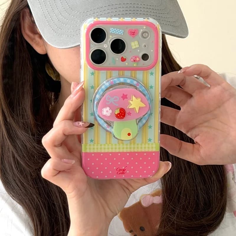 Custodia Magnetica per iPhone 17 Pro 14 15 16 Pro Max con Supporto Magsafe, Design Coreano a Strisce, Carina e Kawaii