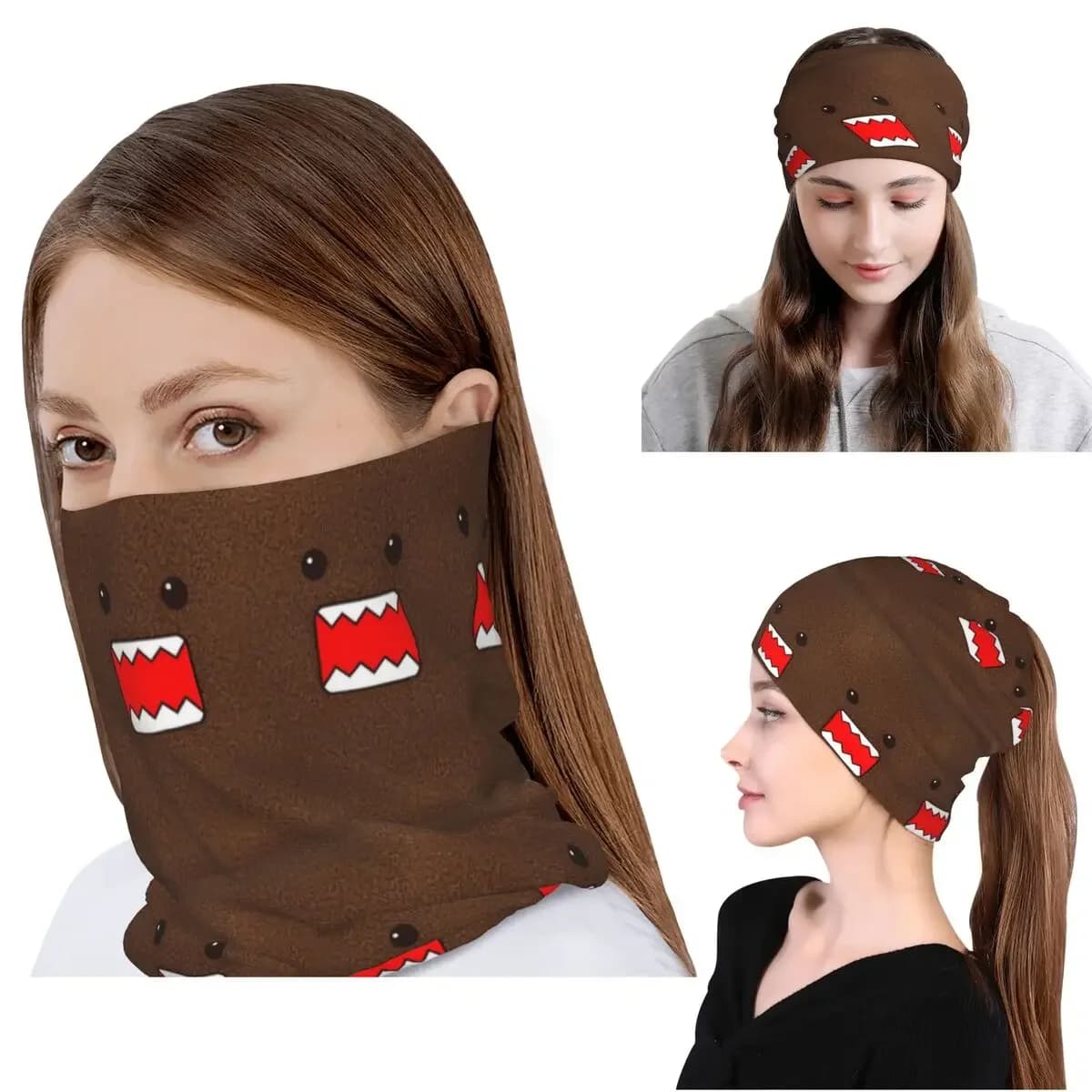 Cute Cartoon Domo Kun Bandana Neck Cover Face Scarf Multi-use Cycling Scarf Beanies Hat Unisex Adult Winter