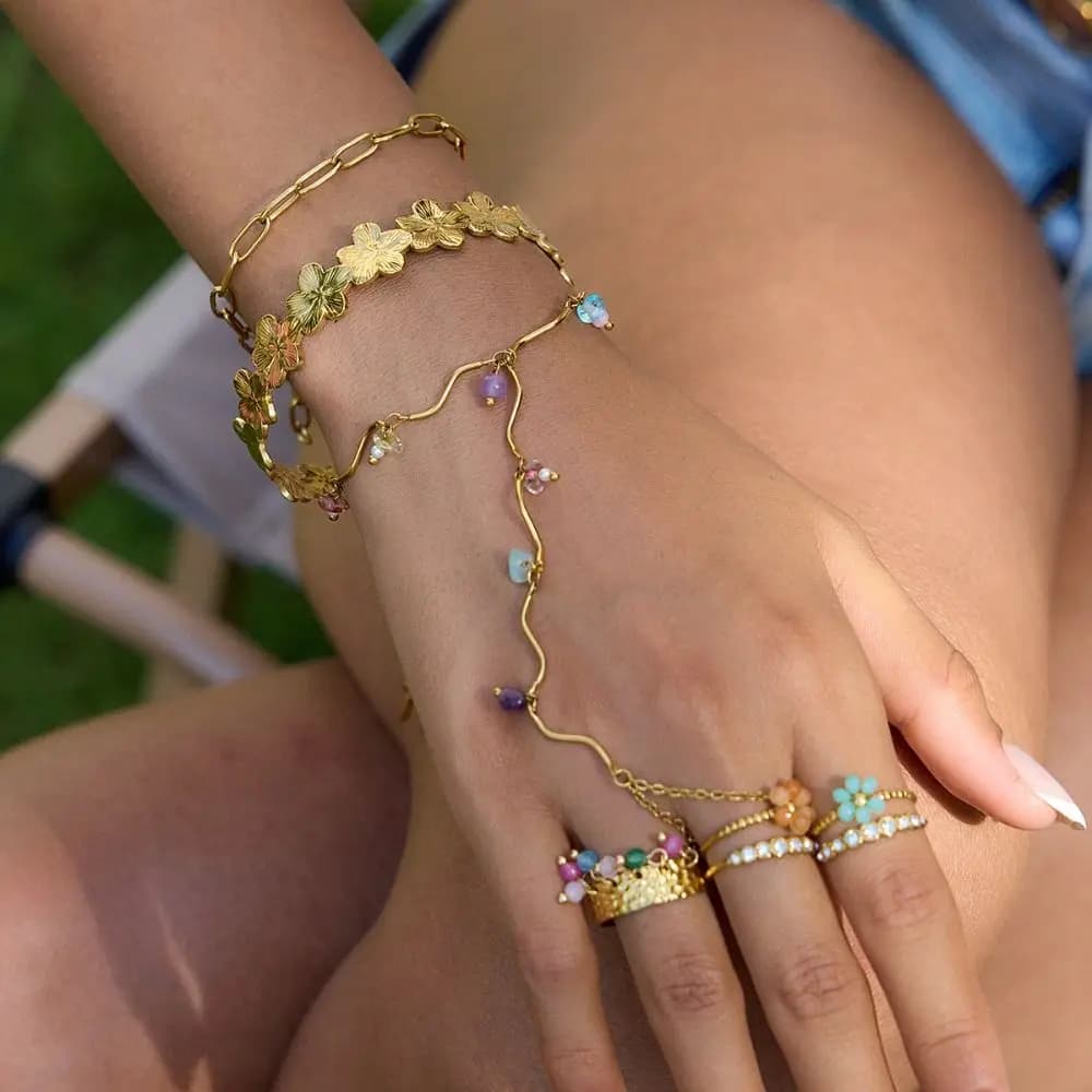Bracciale da dito in pietra naturale colorata, accessori gioiello, bracciale impermeabile, bracciale a catena in acciaio inossidabile, per feste in spiaggia