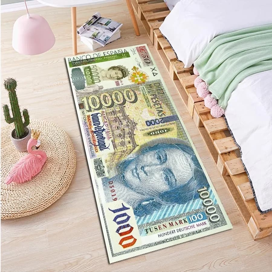 Carpet for Small Spaces, Anti-slip, Absorbent and Washable, with Design Banconota 10.000 Escudo Portugal, Theme Gift Currency Euro GBP