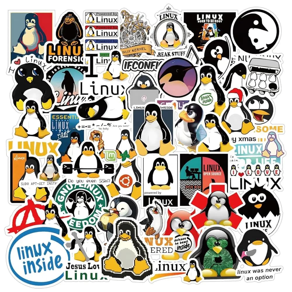 Adesivi Linux 62 pz, Decalcomanie Estetiche Impermeabili in Vinile per Borracce, Laptop, Telefoni, Skateboard, Decorazioni Fai da Te