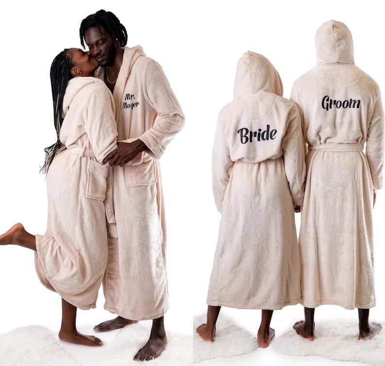 Accappatoi lunghi personalizzati per lui e per lei con felpe con cappuccio regalo per la luna di miele anniversario sposo e sposa abbinamento coppia accappatoi