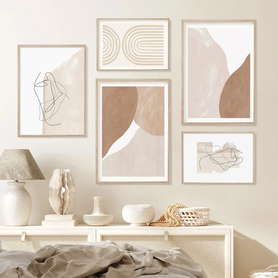Abstract Boho Beige Terracotta Line Minimalist Wall Art Print Canvas Painting Posters for Living Room Modern Home Decor