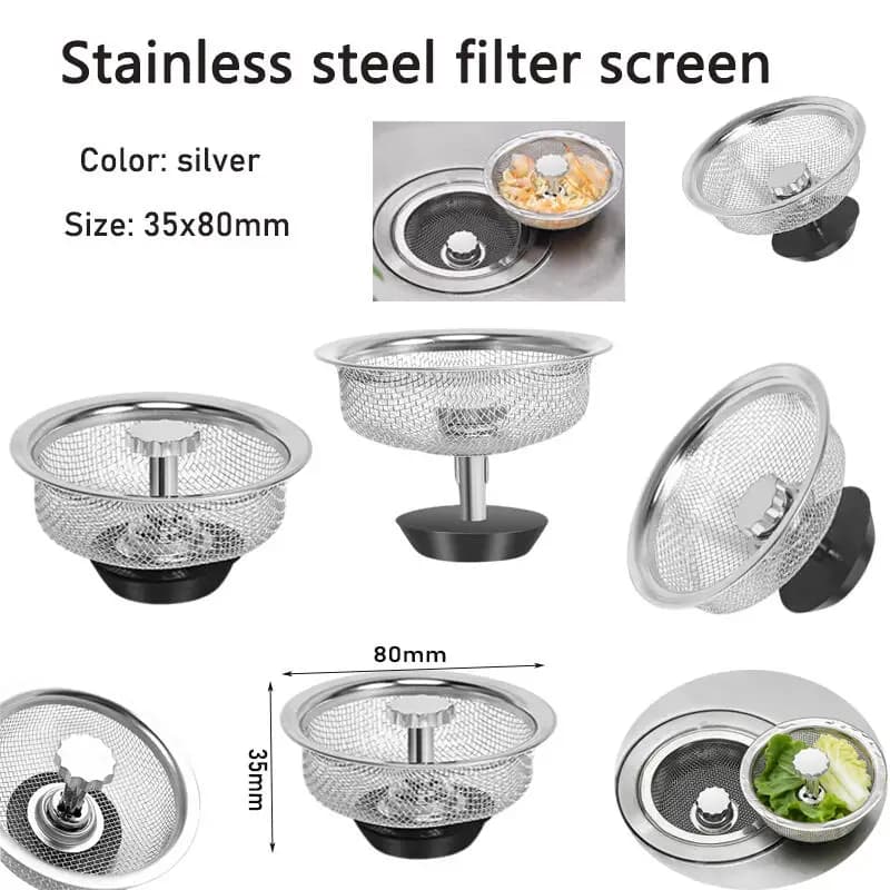 Filtro per lavello da cucina in acciaio inossidabile, filtro a rete per scarico, filtro per capelli e rifiuti per lavabo e scarico a pavimento, cestello filtrante per fori di scarico
