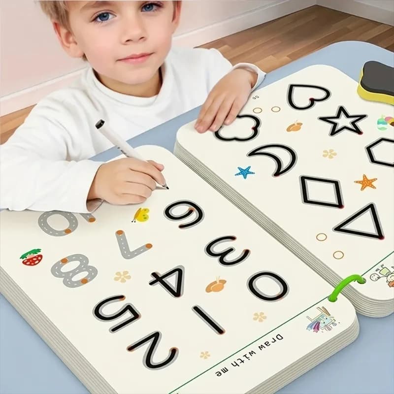 Libro di Esercizi per il Controllo della Penna per Bambini, Educazione Precoce, Pratica di Scrittura Base, Carta Cancellabile per Asilo, Apprendimento Divertente per Bambini