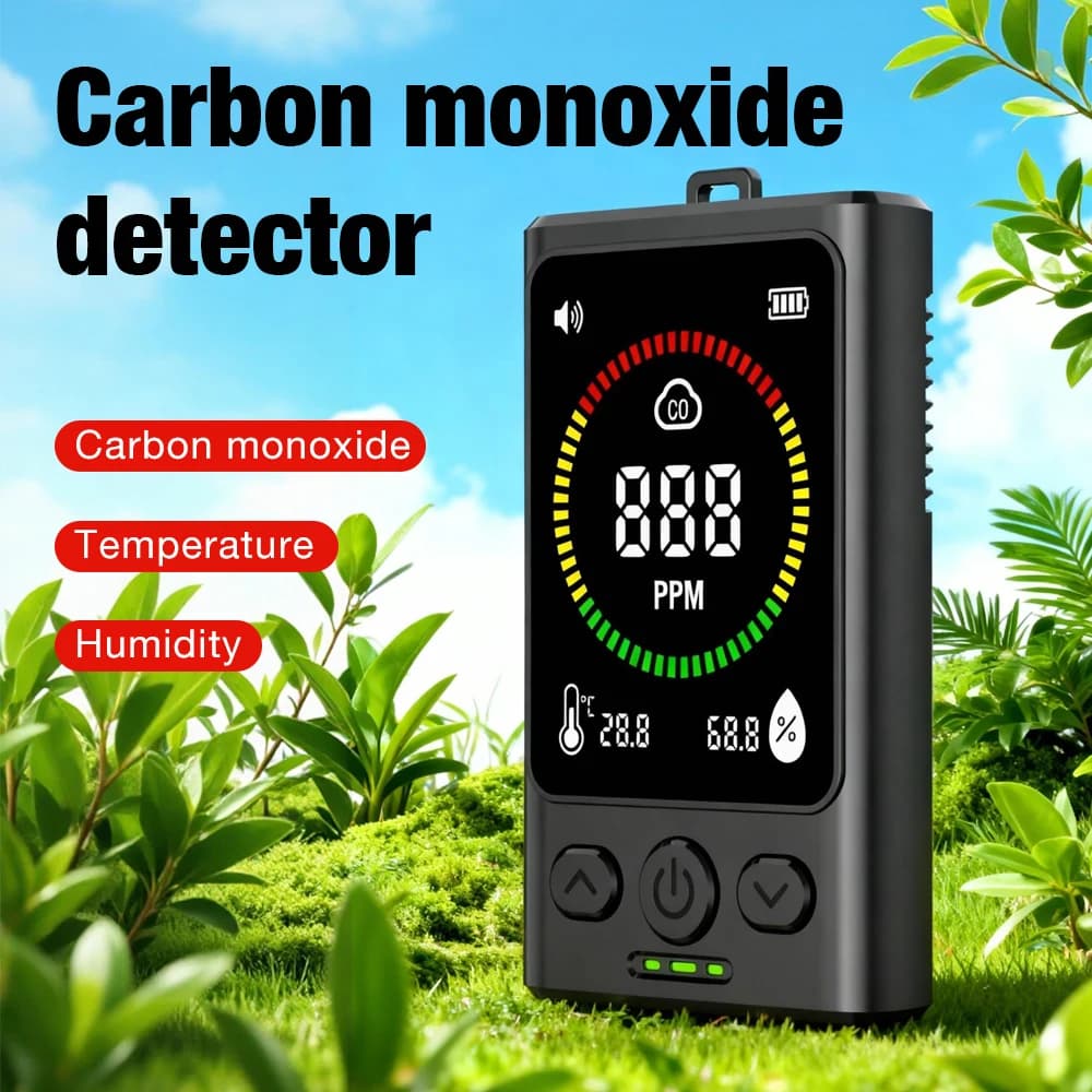 Carbon Monoxide Detector 3-in-1 CO Monitor Temperature and Humidity Tester Portable Digital CO Concentration Detector for Indoor