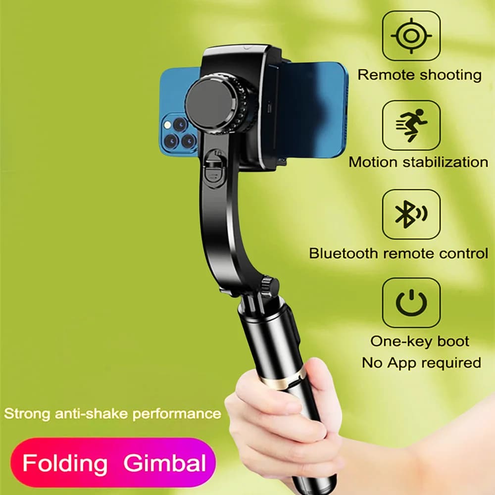 Stabilizzatore Gimbal 360 ° Treppiede Bluetooth per selfie stick con rotazione stabile per smartphone, supporto per riprese verticali in live streaming.
