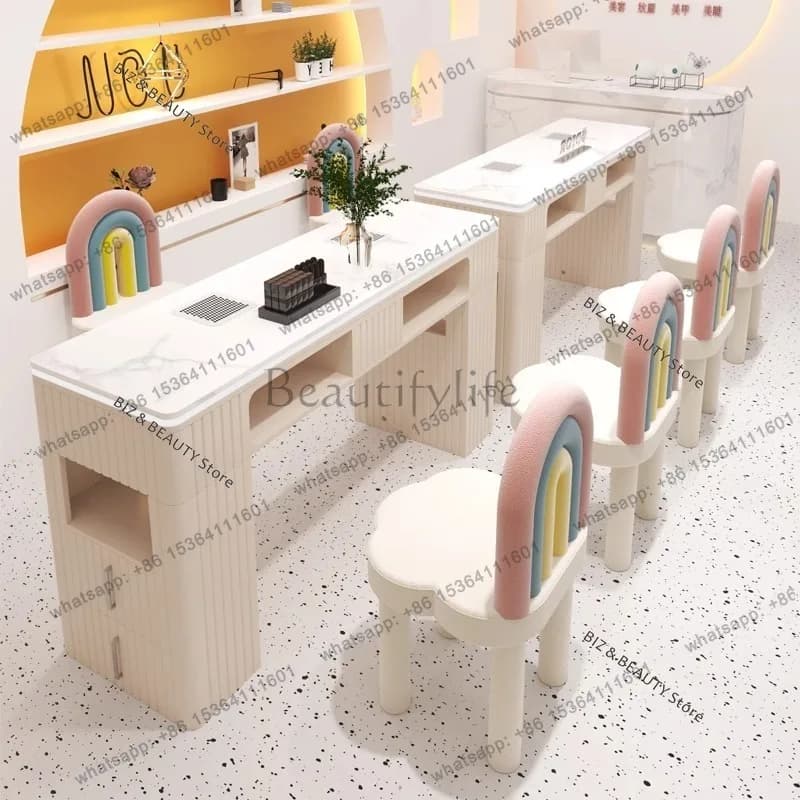 FG Marble Salon Nail Tables High-end Cream-style Manicure Socket Nail Tables Built-in Vacuum Cleaner Furniture Omschrijving JTN