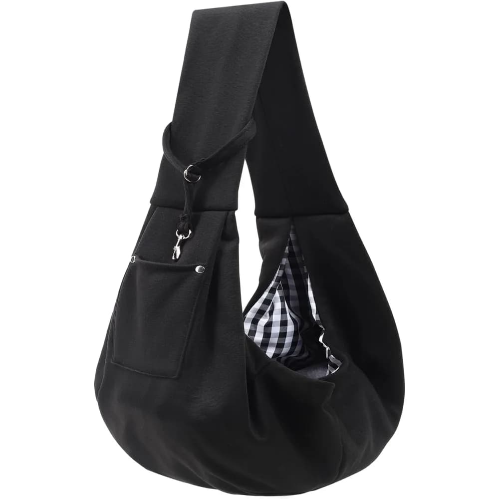 Reversible Puppy Carrier Purse - Hand-Free Dog Sling for Small Dogs and Cats, Travel Safety Harness (Black)