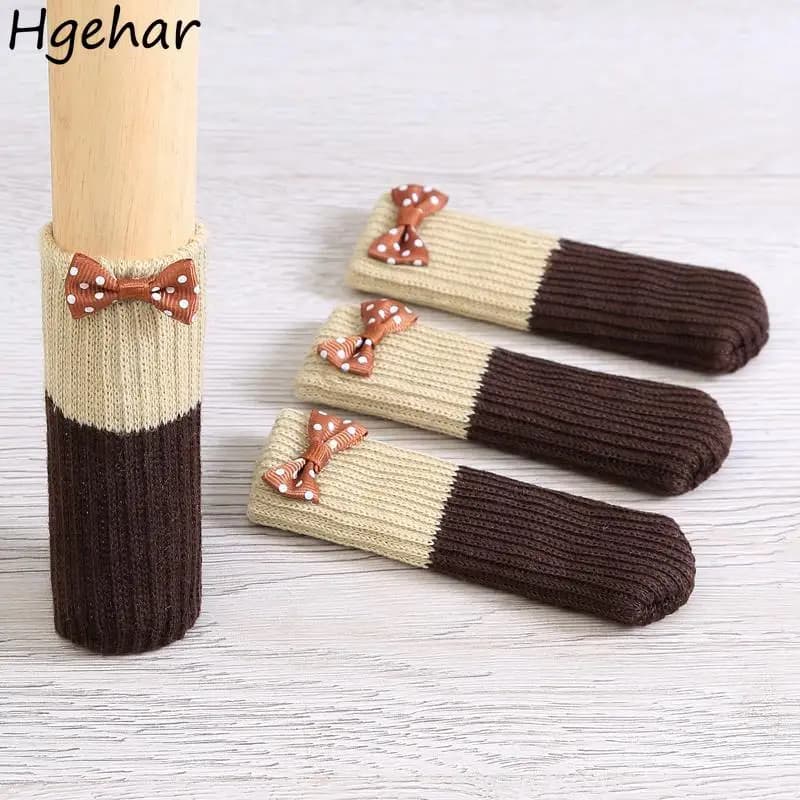 Fodere per gambe per sedie lavorate a maglia fiocco tavolo da pranzo sgabello protezione per piedi resistente all'usura piedini per mobili muti cappuccio multifunzione antiscivolo