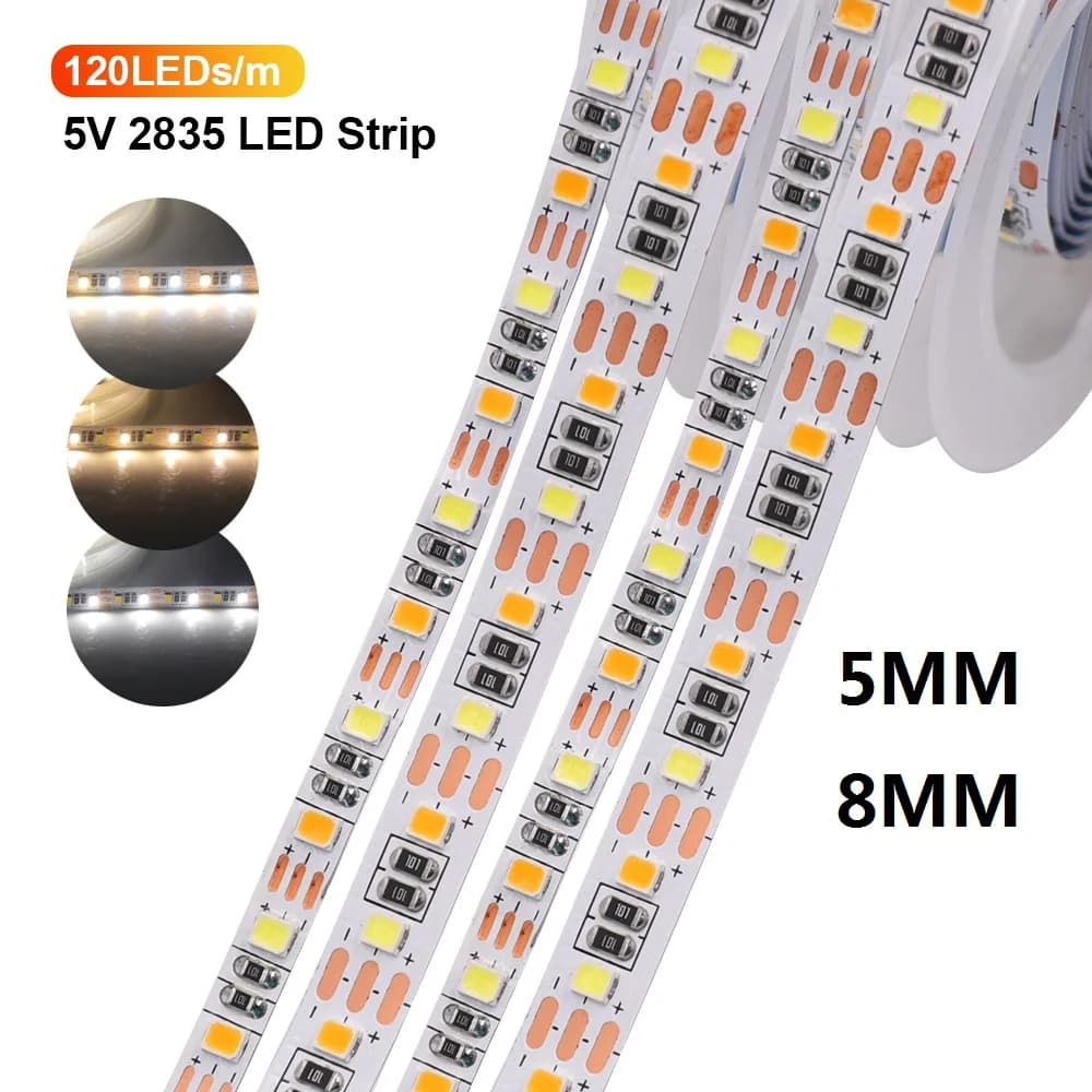 5V 5MM 8MM FPCB CCT LED Strip Light 5M 120LED/M temperatura colore regolabile 3000K-6500K 2835 SMD nastro LED flessibile