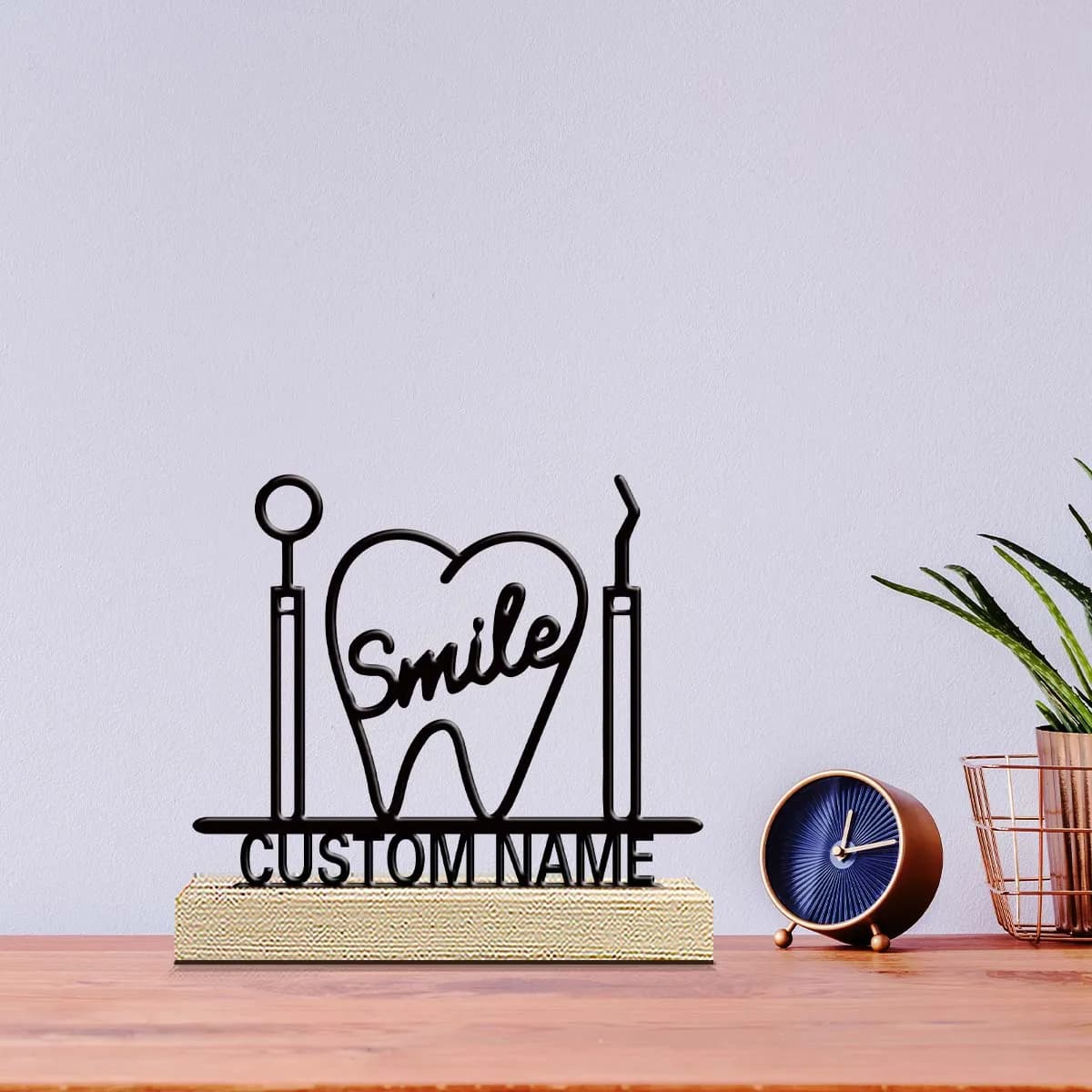 1pc Personalized Iron Desktop Ornament Customizable Name Equipped with Wooden Base Home and Office Decorations,Christmas Gifts