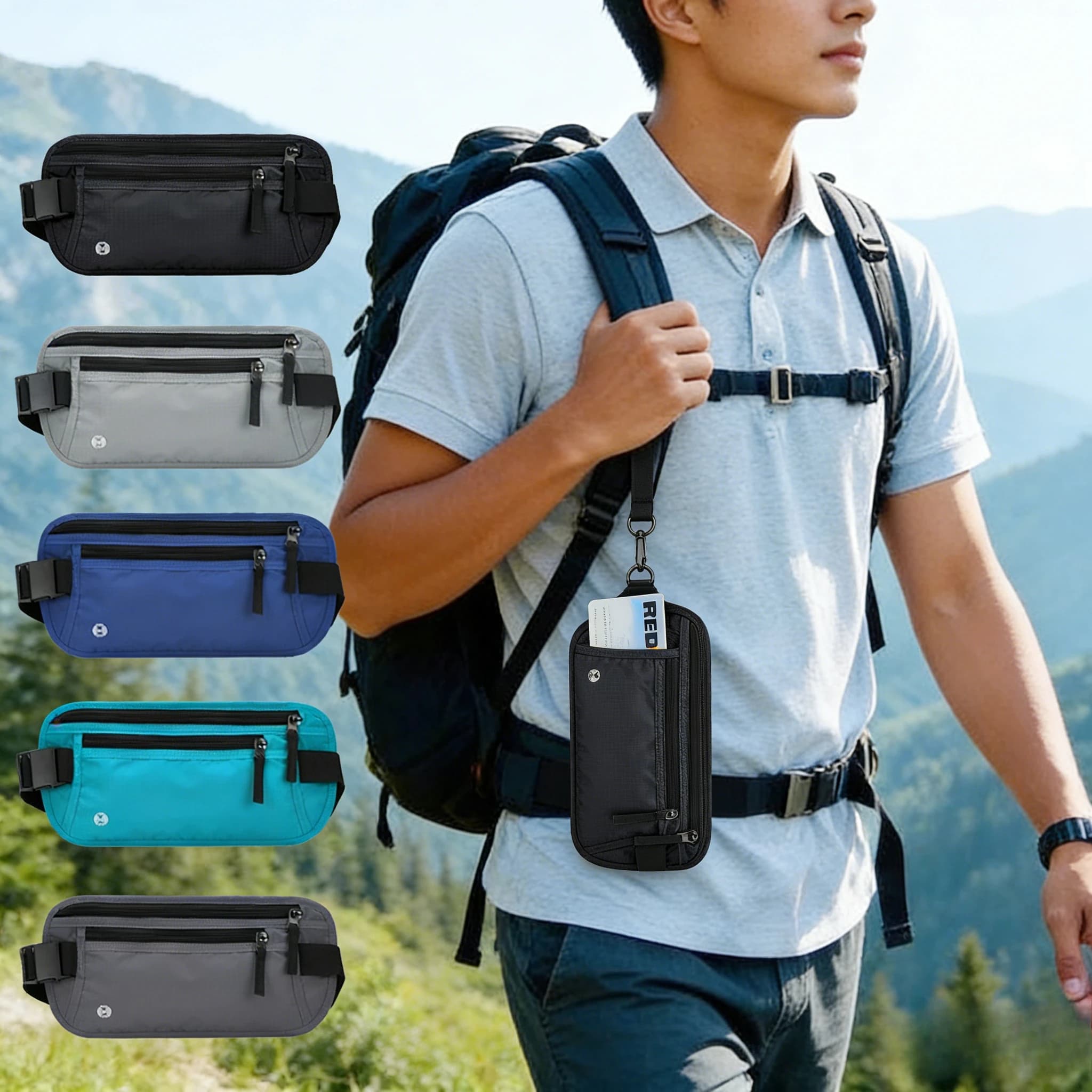 Marsupio da Viaggio Sottile con Protezione RFID, Impermeabile, Porta Soldi Sicuro, Organizzatore per Passaporto, Telefono e Documenti